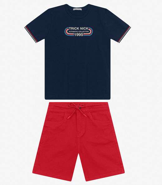 Conjunto Masculino Camiseta com Bermuda Trick Nick Azul Marinho