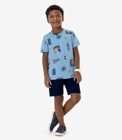 Camiseta Infantil Masculina Estampada Rovi Kids Azul