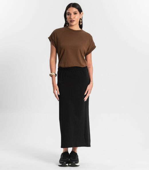 Saia Feminina Midi Malh?o Preto