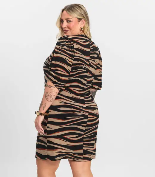 Vestido Malha Fria Plus Infinita Cor Marrom