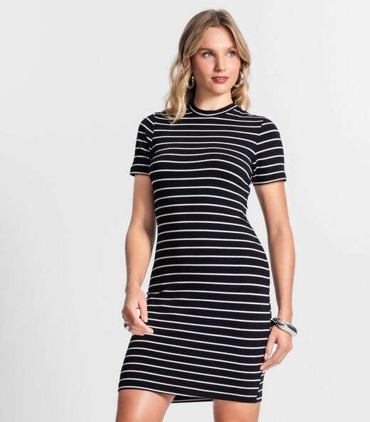 Vestido Curto Listrado Feminino Endless Preto