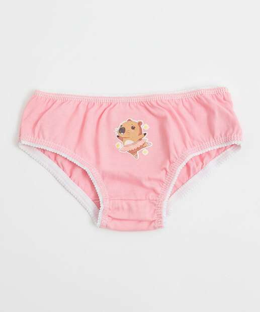 Kit 5 Calcinhas Infantil Capivara Marisa Tam 2 a 12 Rosa