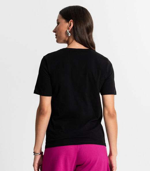 Camiseta Feminina Em Meia Malha Rovitex Preto