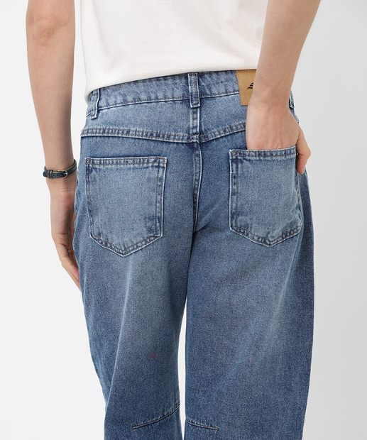 Calça Jeans Barrel Feminina Bolsos Sawary Azul