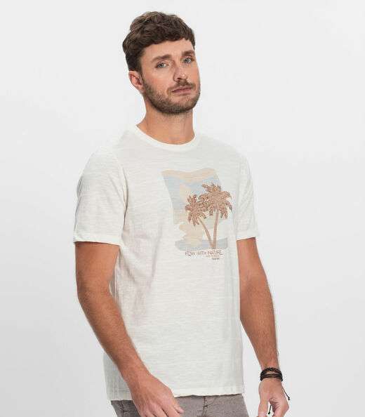 Camiseta Masculina Malha Maquinetada Diametro Bege