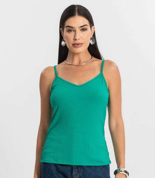 Blusa De Alça Feminina Ribana Canelada Rovitex Verde