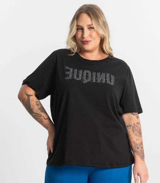 Camiseta Meia Malha Plus Size Secret Glam Preto