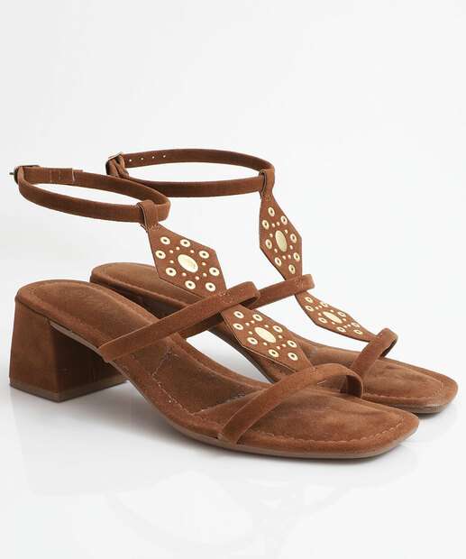 Sandália Feminina Salto Grosso Via Uno Marrom