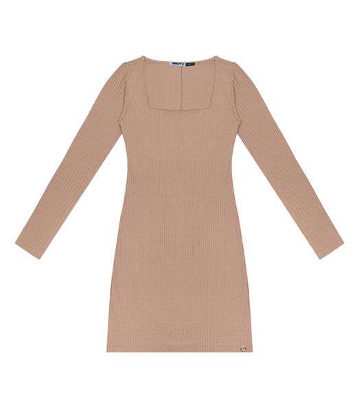 Vestido Juvenil Manga Longa Em Ribana Minty Marrom