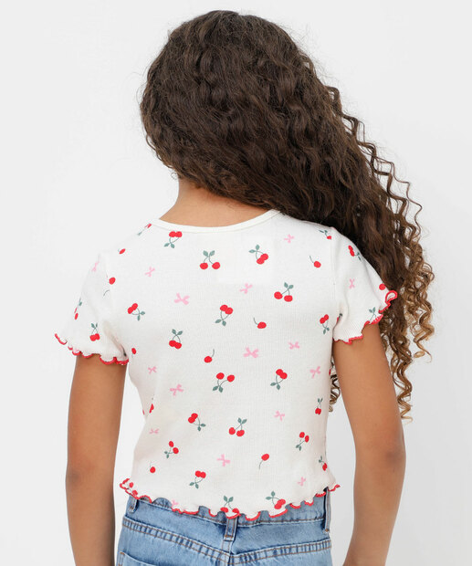 Blusa Infantil Canelada Cerejas Marisa Tam 4 a 10 Off White