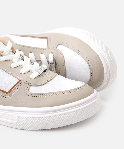 Tênis Casual Feminino Recortes Moleca Bege