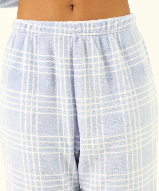 Pijama Feminino Plush Estampa Xadrez Marisa Azul