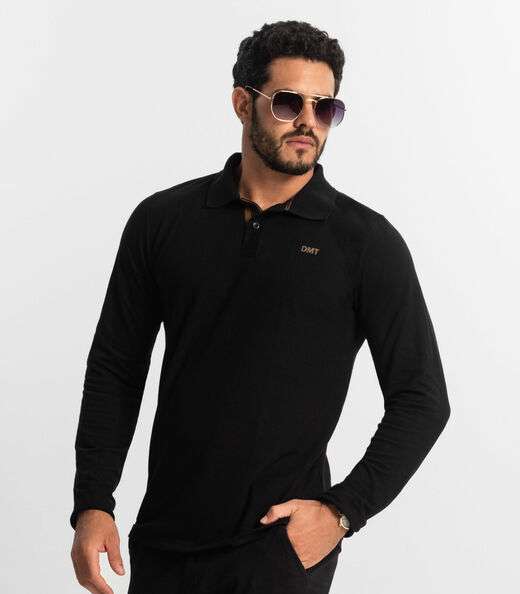 Polo Manga Longa Masculina Diametro Preto
