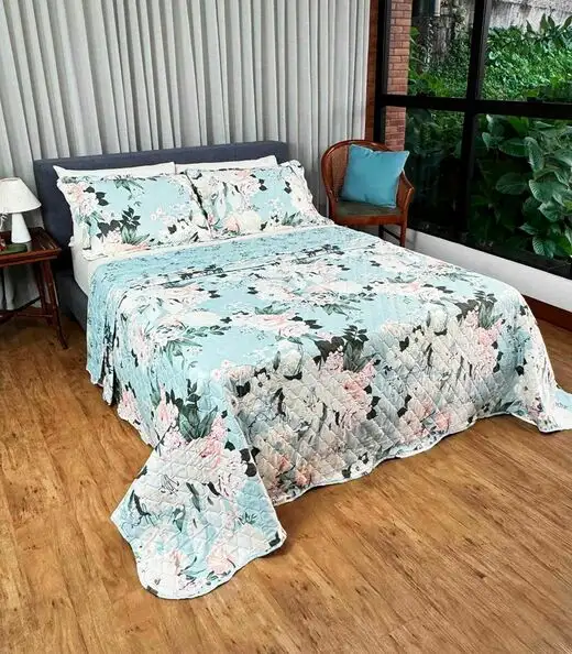 Cobreleito Queen Estampado Dupla Face Lepper Azul