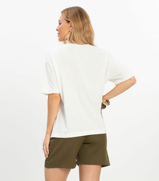 T- shirt Overzised Meia Malha Feminina Rovitex Bege