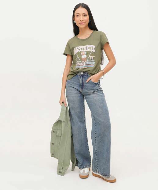 Calça Jeans Wide Leg Feminina Sawary