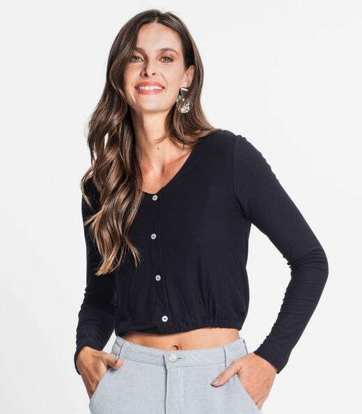 Camisa Feminina Manga Longa Rovitex Preto