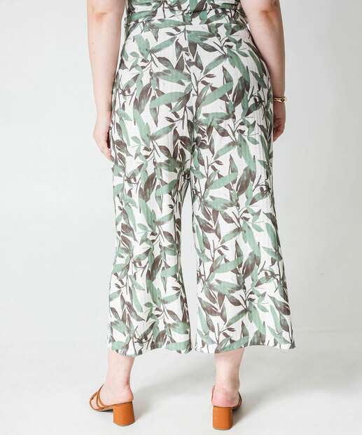 Calça Plus Size Feminina Pantacourt Folhas Marisa Verde