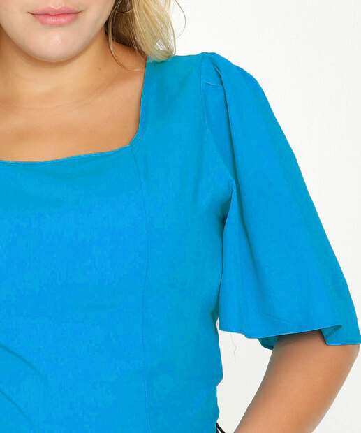 Blusa Plus Size Feminina Lastex Manga Curta 