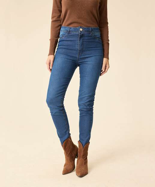 Calça Jeans Cigarrete Feminina Bolsos   