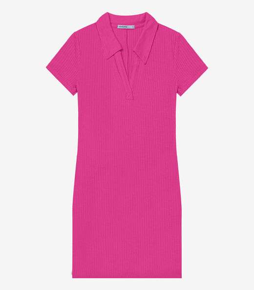Vestido De Ribana Canelado Feminino Endless Rosa