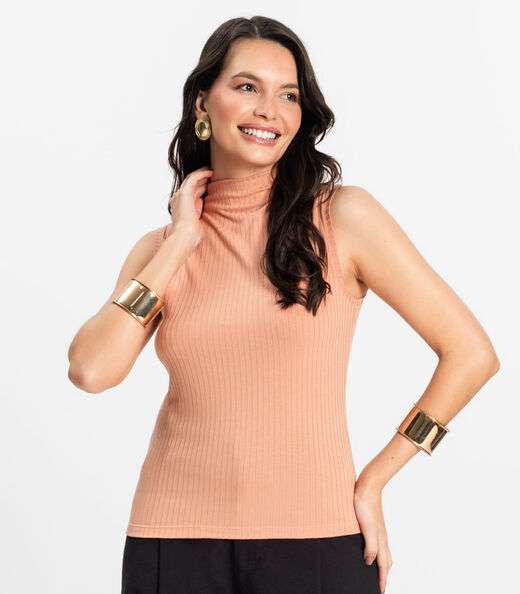 Blusa em Ribana Canelada Rovitex Marrom