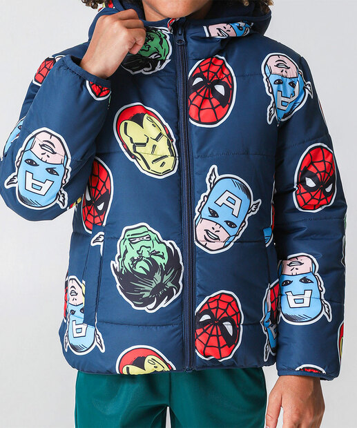 Jaqueta Infantil Puffer Super Heróis Marvel Tam 4 a 10 Azul