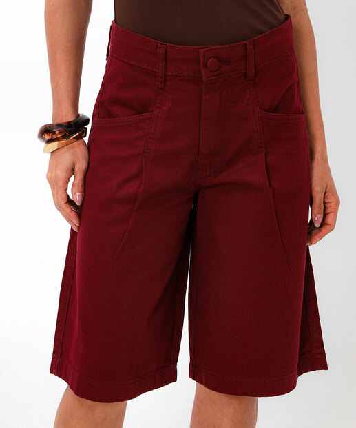 Bermuda Jorts Feminina Sarja Bolsos Zune Jeans Vinho