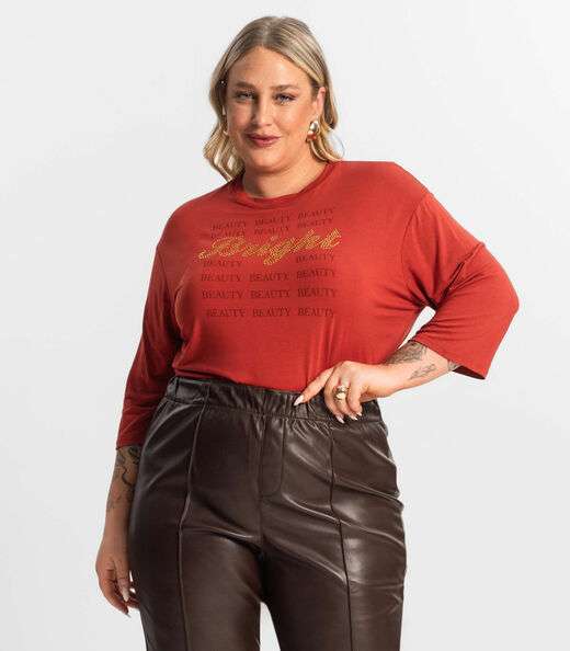 Image_Blusa Feminina Plus Size Manga 3/4 Secret Glam Vermelho