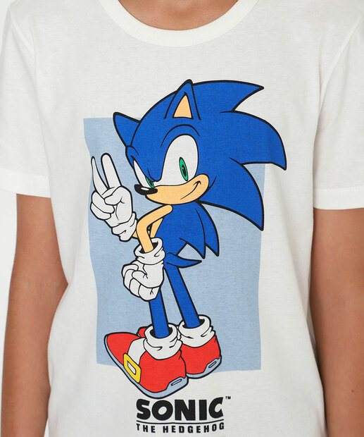 Camiseta Juvenil Estampa Sonic Tam 10 a 16 Off White