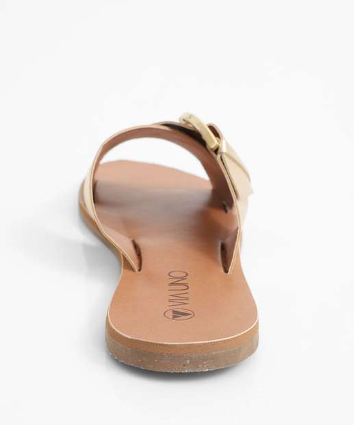 Rasteirinha Feminina Fivela Metalizada Via Uno Dourado