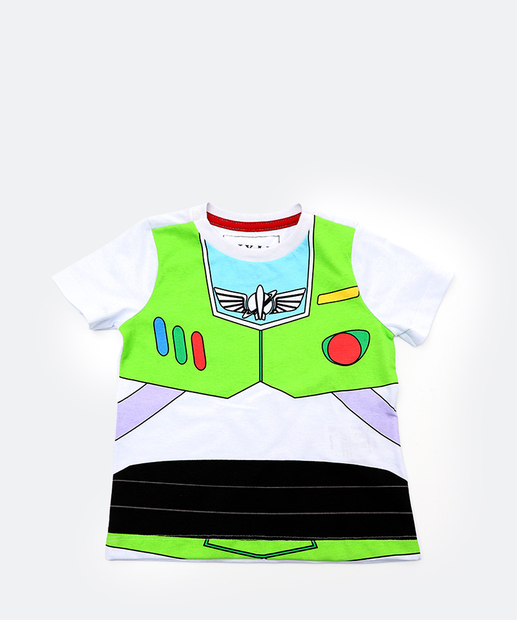 Camiseta Infantil Toy Story Buzz Máscara Tam 1 a 3 Branco