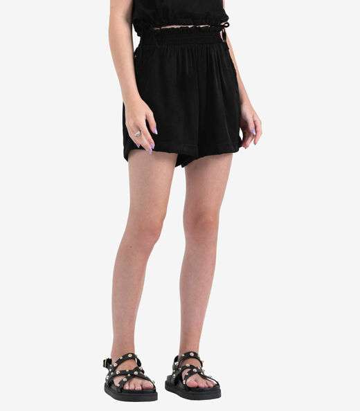 Shorts Juvenil Feminino em Slub Acetinado Minty Preto