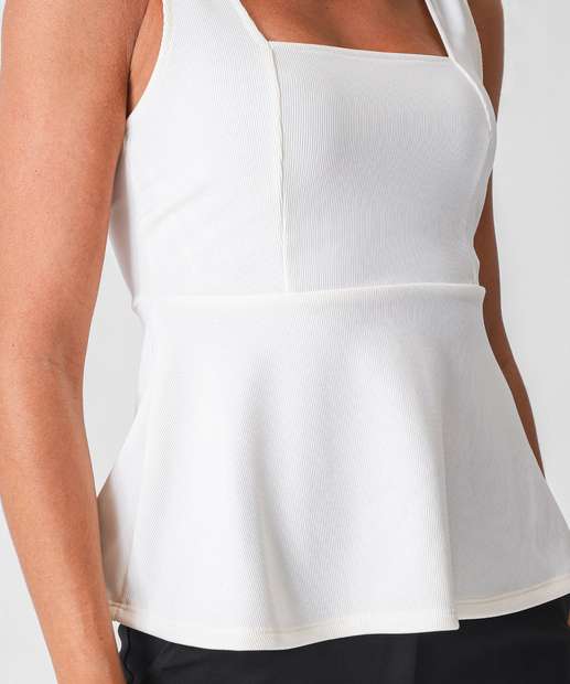 Blusa Regata Feminina Peplum Textura Marisa Off White