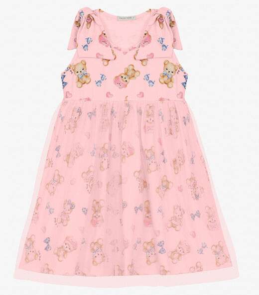 Vestido em Cotton Leve e Tule Trick Nick Rosa