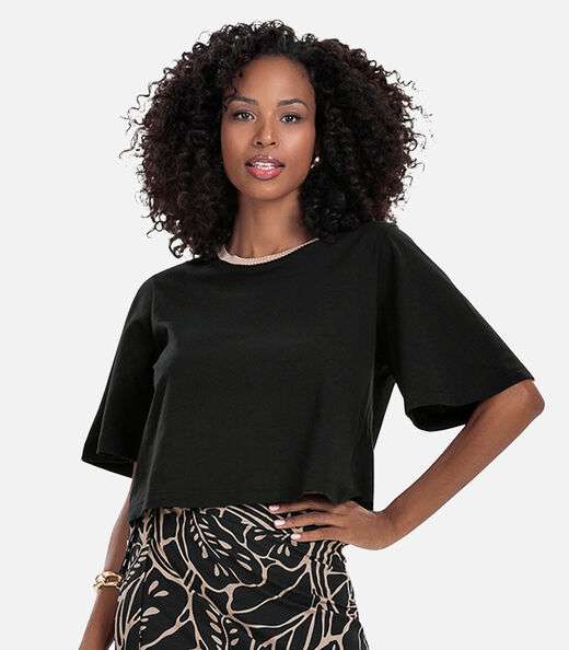 Image_Camiseta Feminina Meia Malha Manga Fluída Rovitex Preto