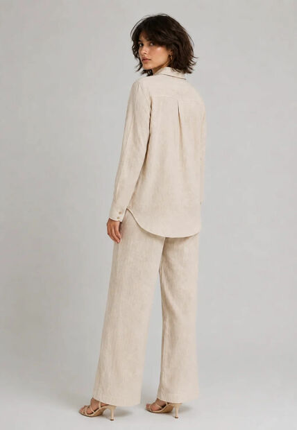 Conjunto Feminino Camisa e Calça Pantalona Bege Salvatore
