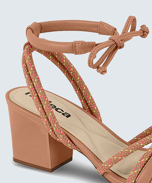 Sandália Salto Grosso Feminina Amarração Moleca