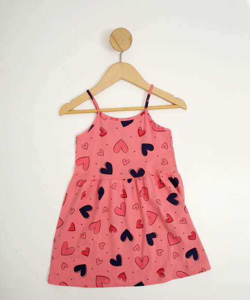 Vestido Infantil Estampa Corações Marisa Tam 1 a 3