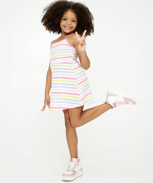 Vestido Infantil Alças Finas Listrado Marisa Tam 4 a 10