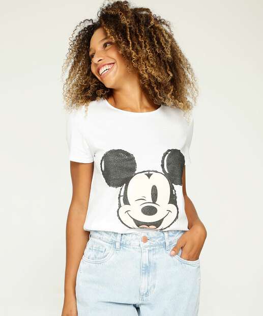 Blusa Feminina Estampa Mickey Manga Curta Disney
