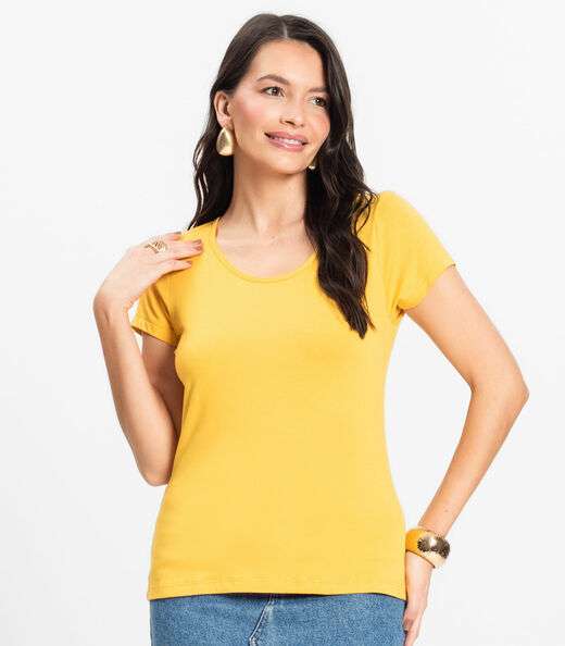 Blusa Feminina Viscotorcion Básica Rovitex Amarelo