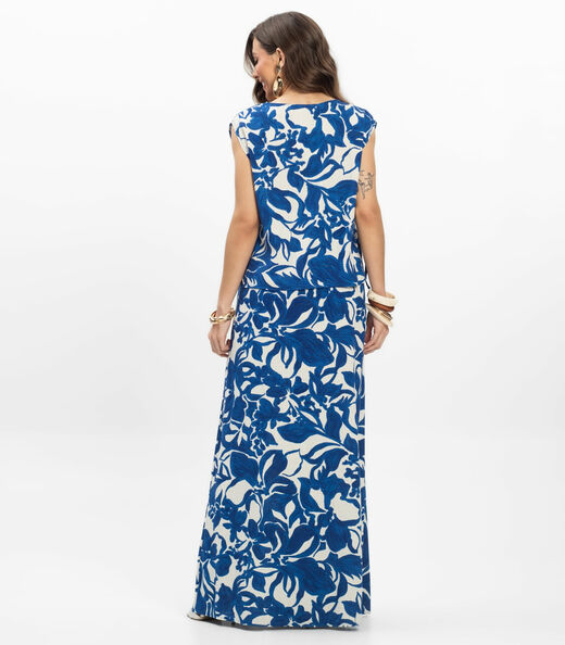Saia Longa em Linho Feminina Endless Azul