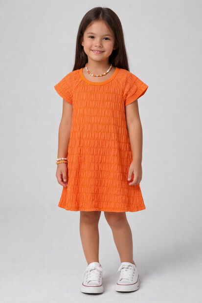 Vestido Infantil Com Franzido Na Manga Select Laranja