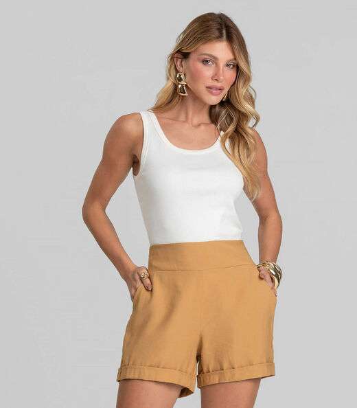 Image_Shorts Feminino Cós Largo Em Alfaiataria Dianna Marrom