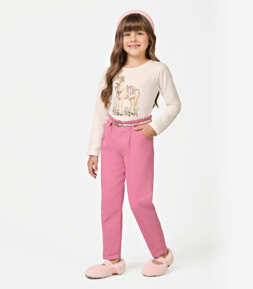 Calça Infantil Feminina Cenoura Sarja Trick Nick Rosa