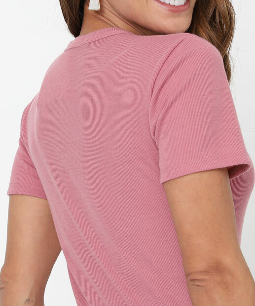 Blusa Feminina Canelada Manga Curta Marisa Rosa
