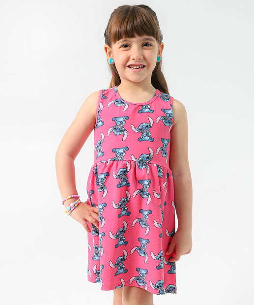 Vestido Infantil Stitch Disney Tam 4 a 10 Rosa