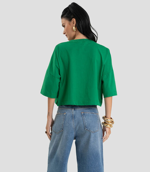 T- Shirt Feminina em Meia Malha Brasil Dianna Verde