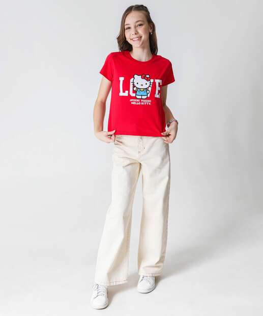 Camiseta Juvenil Hello Kitty Tam 10 a 16 Vermelho